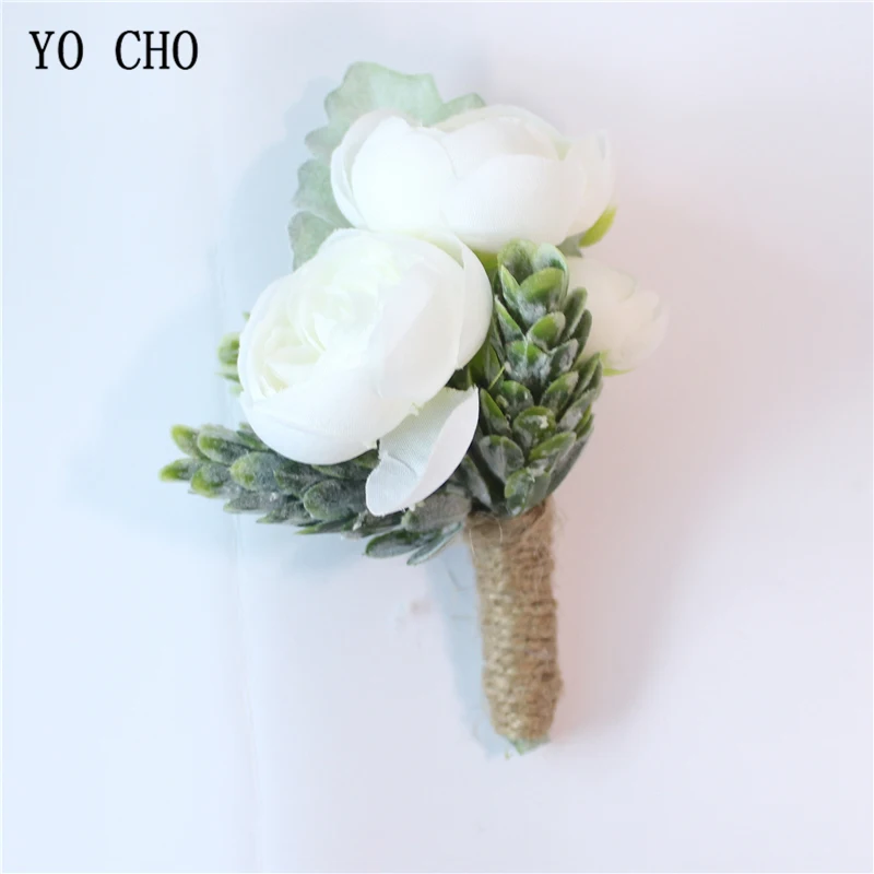 boutonniere-H YO CHO искусственный шелк Sasanqua цветок бутоньерка для жениха корсаж Свадебный браслет на запястье Розовый Оранжевый Свадебные принадлежности - Цвет: boutonniere-H