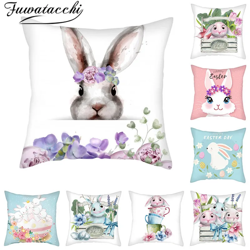

Fuwatacchi Very Cute Bunny Present Cushion Covers Cartoon Pillow Cases Cotton For Bedroom Sofa Decorative Pillow Covers 45*45