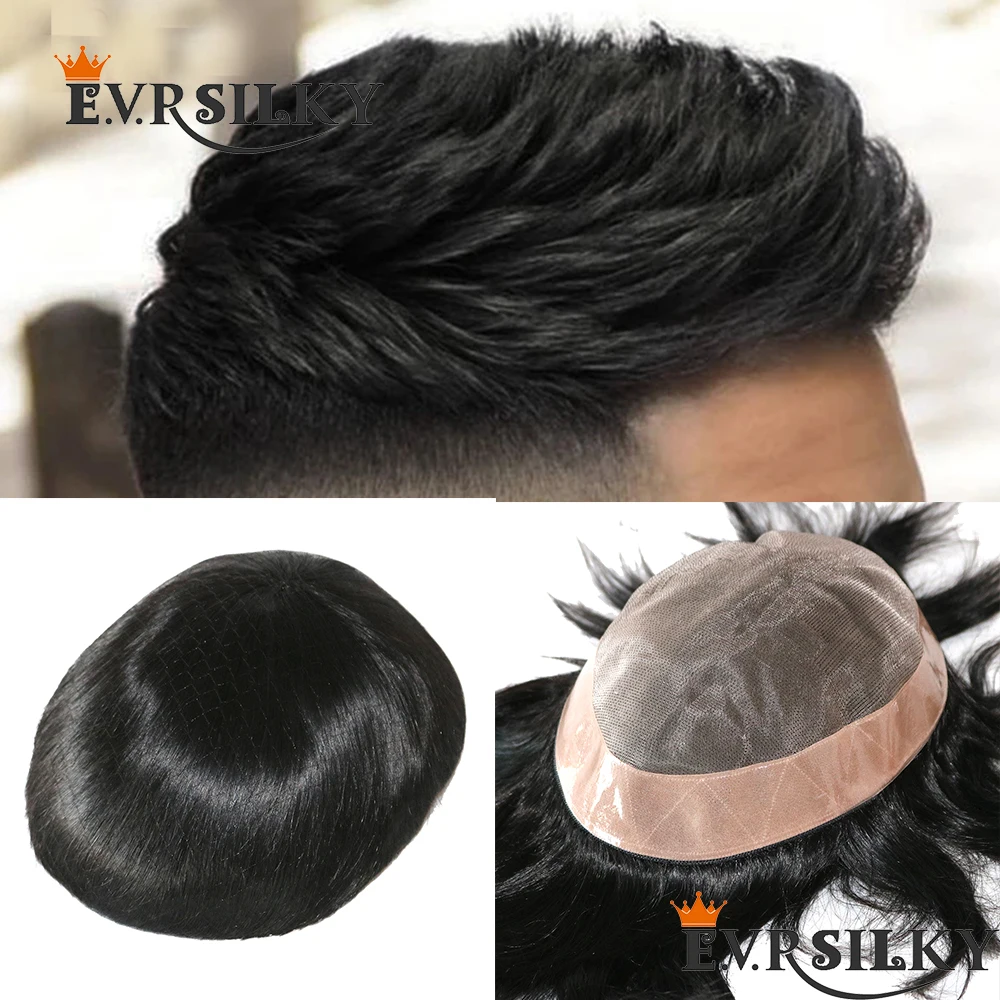 

Natural Human Hair Mens Toupee Mono Lace Base With NPU Around Super Durable Unit Replacement System Straight Hairpieces For Men