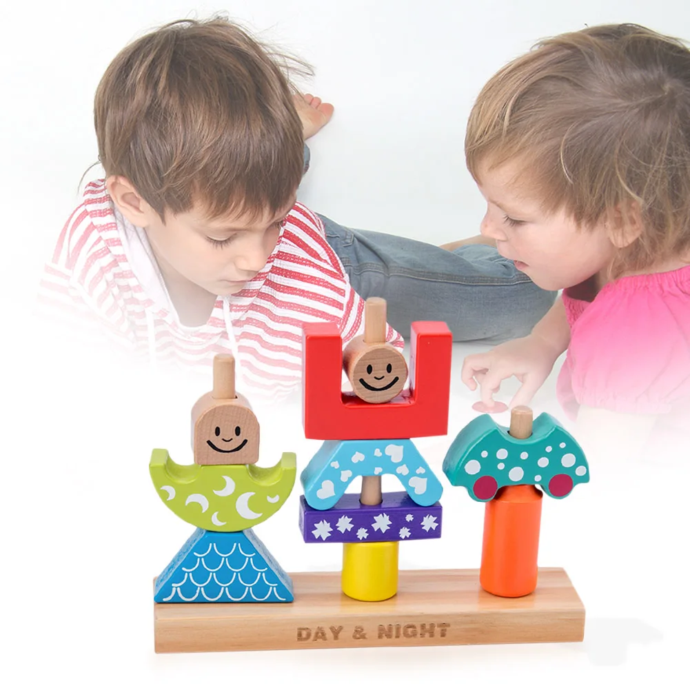 Детские Обучающие деревянные игрушка солнце и луна день ночь блоки столбов
