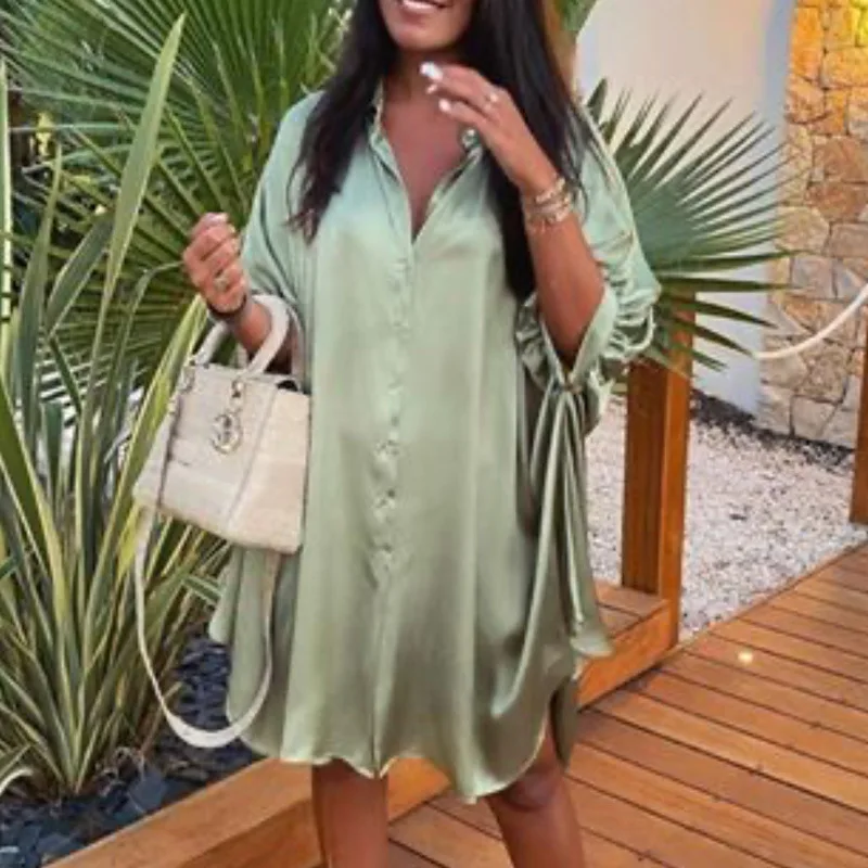 Женское Повседневное платье рубашка Свободный кардиган большого размера с