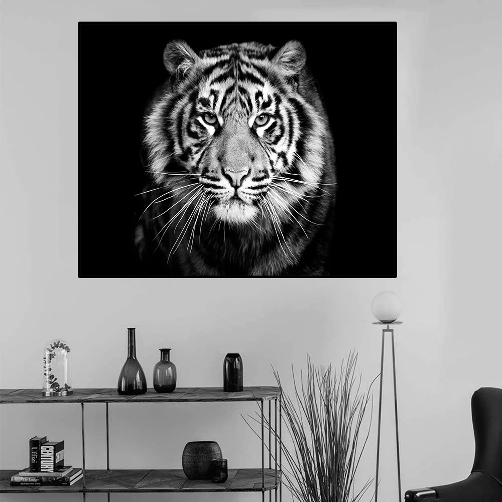 Laeacco Тигр черно-белые художественные картины украшение на холсте масляная