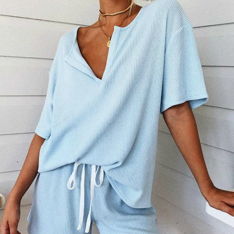 

QWEEK Home Clothes Room Wear Solid Suit Pajamas Sets Print Pyjamas Women Summer Sleepwear Pijama Verano Mujer