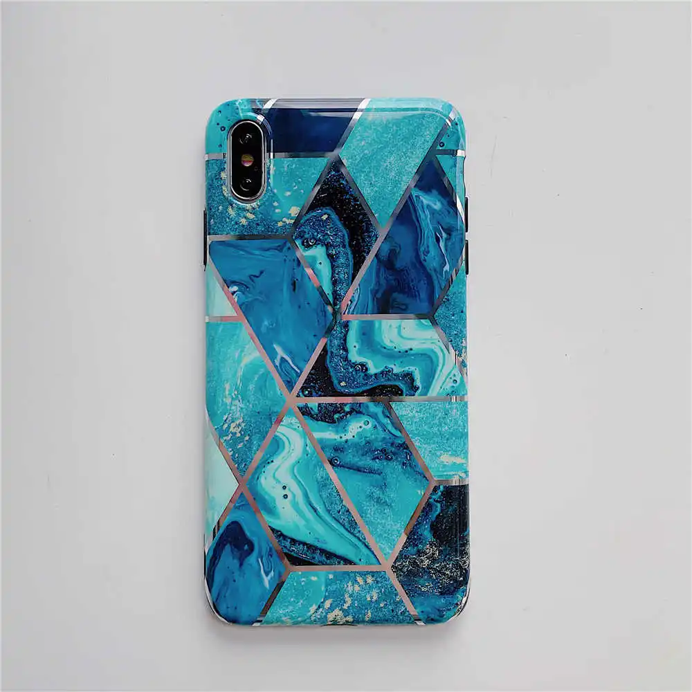 Blue Покрытие геометрический мраморный чехол для iphone 7 XR 11 Pro Max чехол для iphone X XS Max 8 7 6 6S Plus чехол для телефона силиконовый мягкий чехол - Цвет: Blue