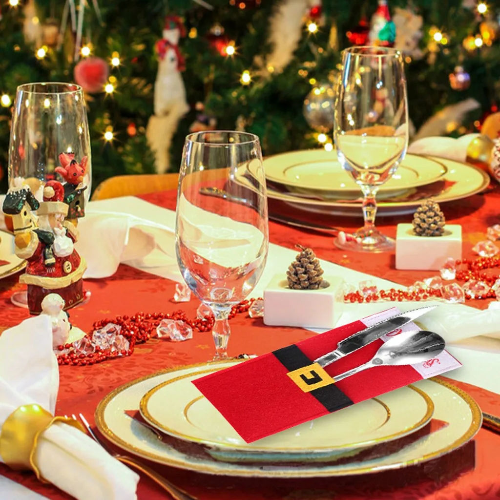 Аксессуары для столовой посуды карманы вилки чехол снеговик Санта Клаус