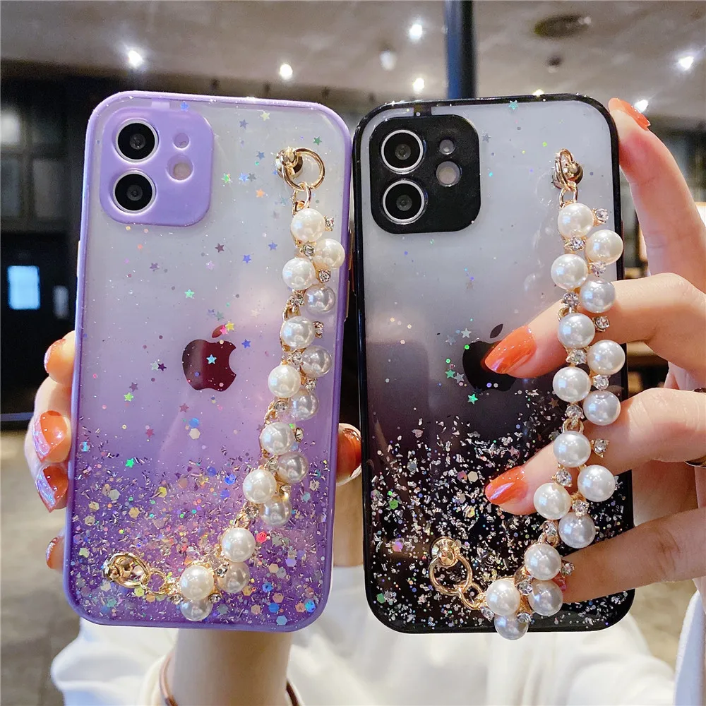 

Pearl Bracelet Phone Case For Xiaomi Mi 11 Lite POCO X3 NFC Redmi Note 11 Pro 10 Pro Max 10S Glitter Lens Protection Cases Cover