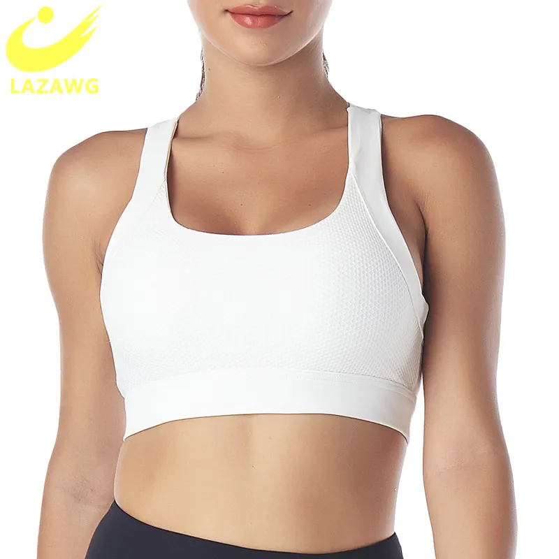 

LAZAWG Sexy Cross Back Underwear Sports Bra Gym Shirt for Women Yoga Sportswear Fitness Crop Tops Padded Push Up Active Wear Bra