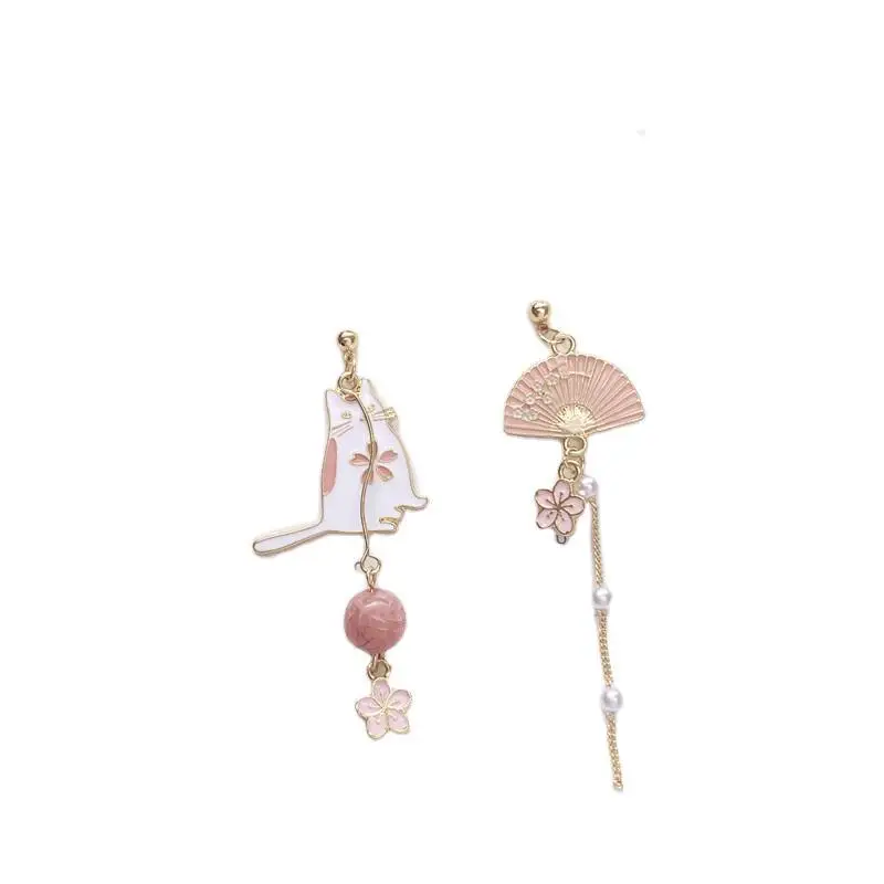 

Fairy cat fan asymmetric earrings earrings flowers everyday wild earrings