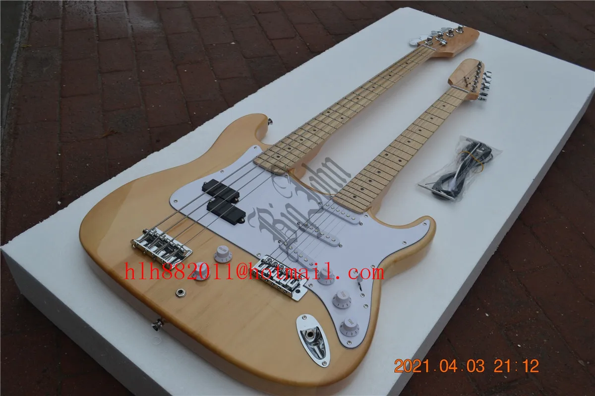 Двойной шеи Электрогитары 4 строки Бас верхнее & 6 струны гитара Нижняя липа тела и