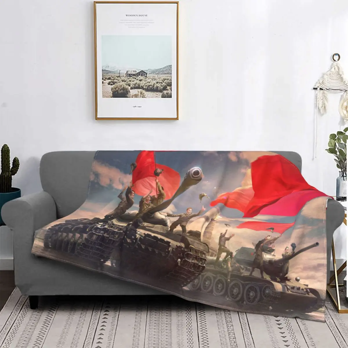 

World of Tanks Self Propelled Gun War Ganme People Are Cheering Portable Warm Throw Blankets for Bedding Travel