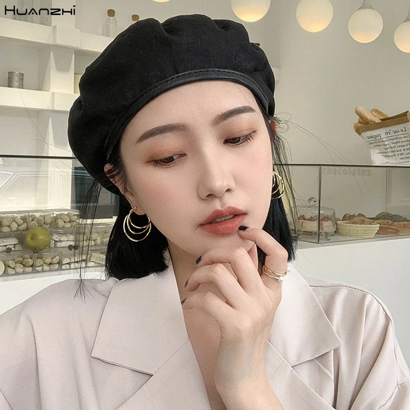 HUANZHI 2019 золотые серебряные металлические полукольца круглые с образные серьги