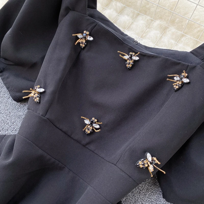 Женское короткое винтажное мини-платье во французском стиле черное платье с