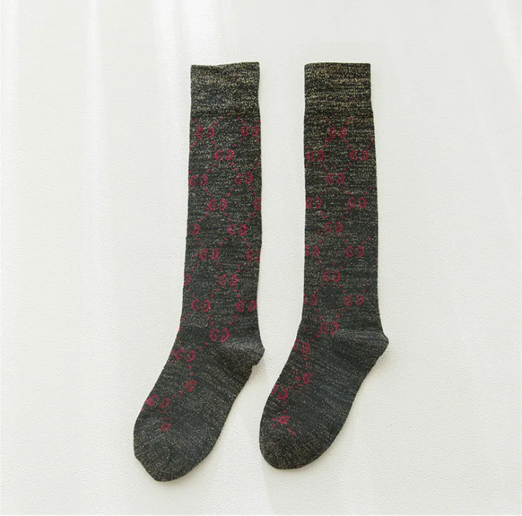 BLACK KNEE HIGH G Зимние женские чулки с перекрестными коленями, модные женские чулки с золотыми буквами, дамский чулок с высоким голенищем - Цвет: BLACK KNEE HIGH G