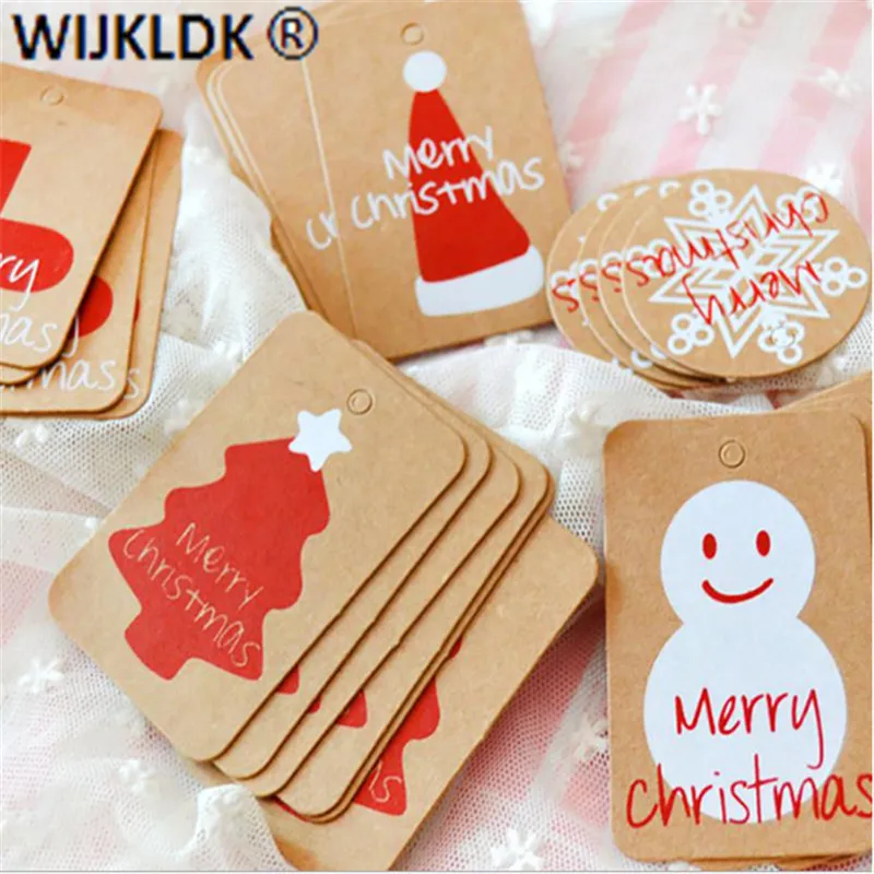 Navidad 10/50/100pcs New Year Decoration Retro Kraft Paper Snowflake Snowman Christmas Tree Tag Noel 2021-C | Дом и сад