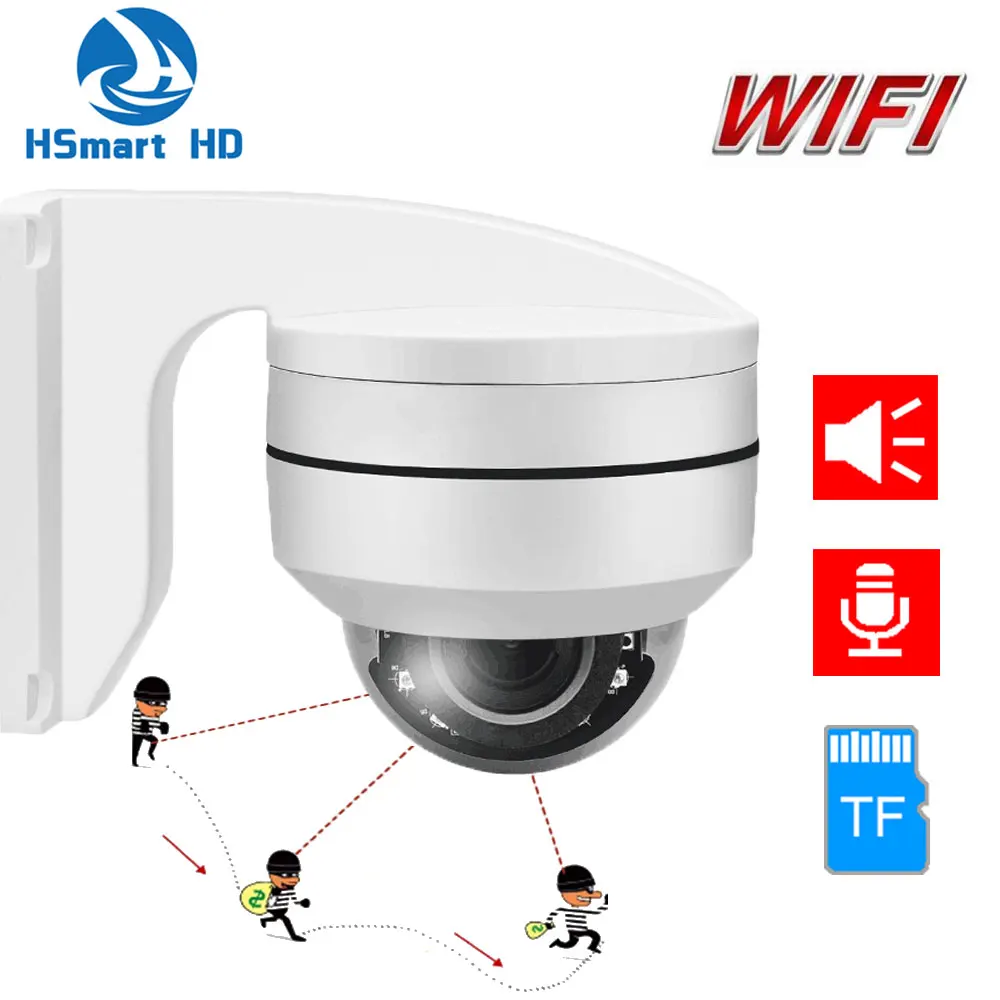 Wi Fi Беспроводной автоматическое слежение за мини Купол PTZ Камера HD H.265 IP 4X