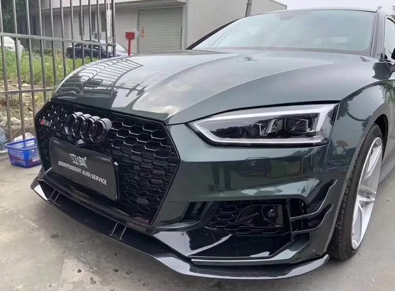 spesifikasi Bumper Serat Karbon Kualitas Tinggi Spoiler Diffuser Bibir Depan + Penutup Pelindung Pisau Angin Untuk Audi A5 S5 RS5 2017 2018 2019
