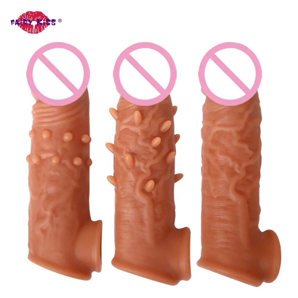 

Penis Extender Sleeve Reusable Condoms With Cock Ring Ejaculation Delay Penis Enlargement Sex Toys For Men Dick Intimate Goods