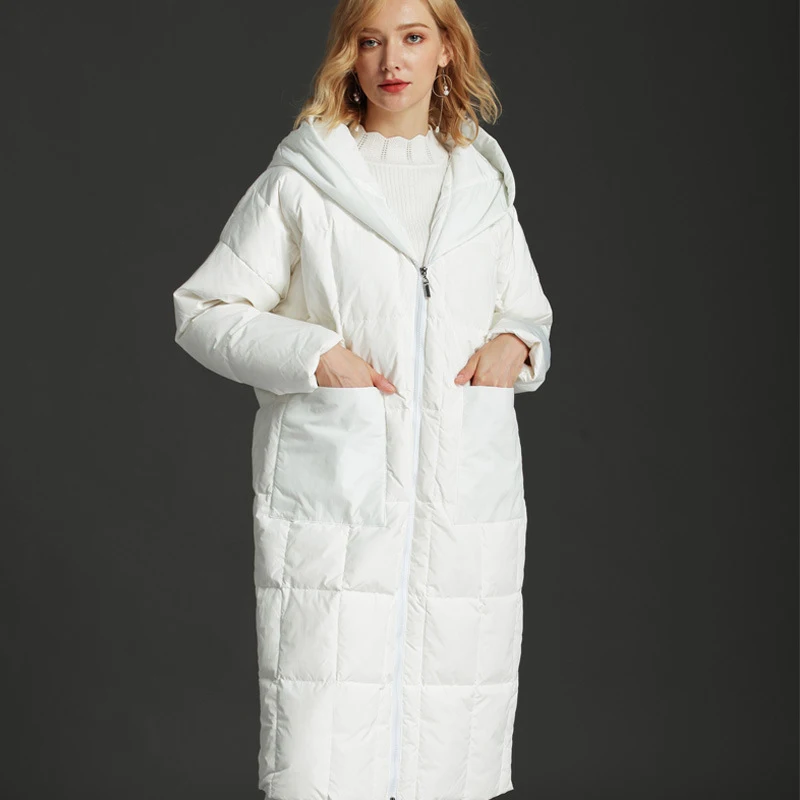LJY-166White Горячие большие размеры свободные куртки кокон зимнее длинное женское пальто новая мода дизайн с капюшоном теплая верхняя одежда для женщин - Цвет: LJY-166White