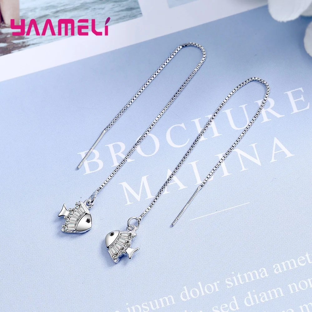 925 стерлингового серебра свисающие серьги для женщин девочек вечерние CZ