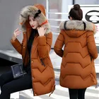 Женская куртка с меховым воротником, утепленная длинная парка с хлопковой подкладкой, для зимы, 2021