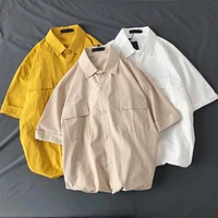 workwear short sleeve summer shirt mens solid t shirt loose casual tops buttons type clothing