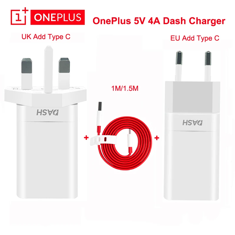 

EU/UK 5V/4A Original ONEPLUS Dash charger 20W Fast Charging 1M/1.5M Type-C Dash Cable Wall Power Adapter For Oneplus 6T 5T 5 3T