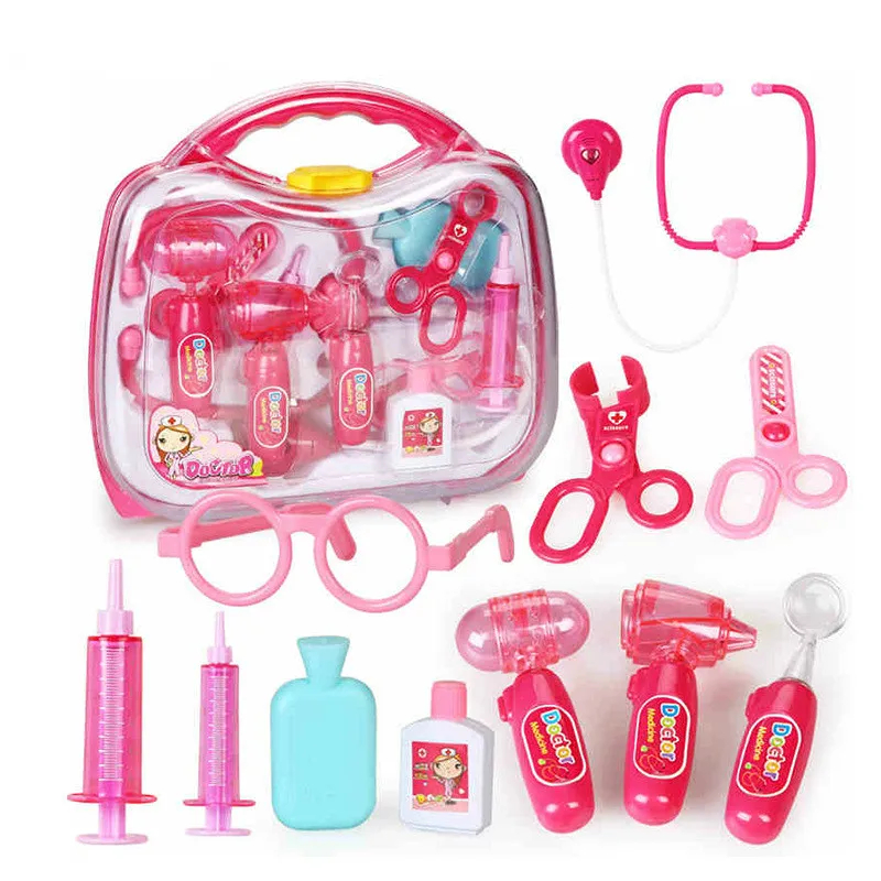 

Children's Simulation Medicine Box Toy Pink/blue Doctor and Nurse with Lights Role Play Play House Medicine Box Toy Set for Kids