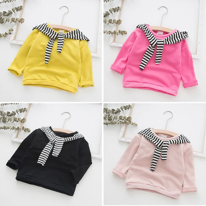 Футболка для маленьких девочек с капюшоном Детские хлопковые топы длинным