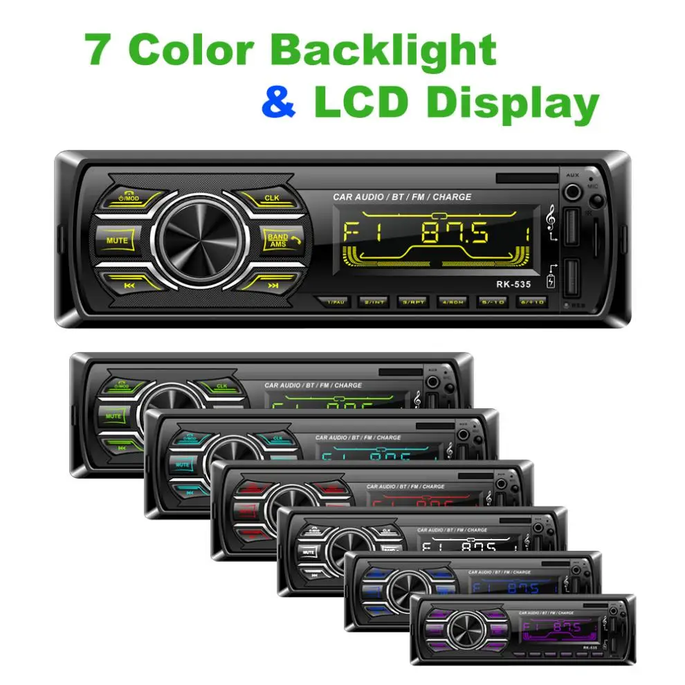 Автомобильный FM-радиоприемник DC 12 В 7 цветов подсветка Bluetooth стерео MP3-плеер с