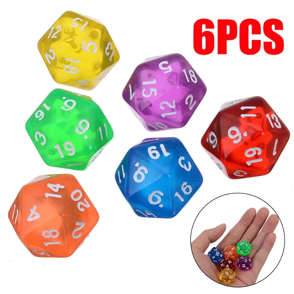 6 шт./компл. набор разноцветных игральных костей D20 с двадцатисторонними играми