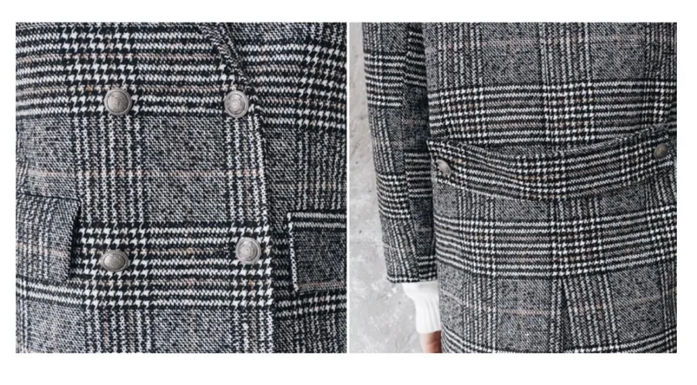 

Men's Plaid M-2xl Long Section Woolen Coat Loose Simple Handsome Windbreaker Tide Thickening Double Breasted Wool Trench