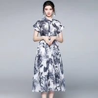 zuoman women summer elegant dress shirt high quality long office party robe femme vintage designer casual a line vestidos