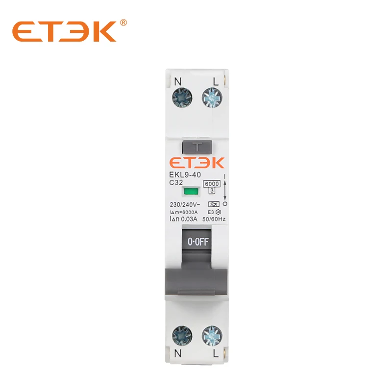 ETEK EKL9-40 автоматический выключатель с утечкой перегрузки и короткого тока RCBO 6KA 1P +