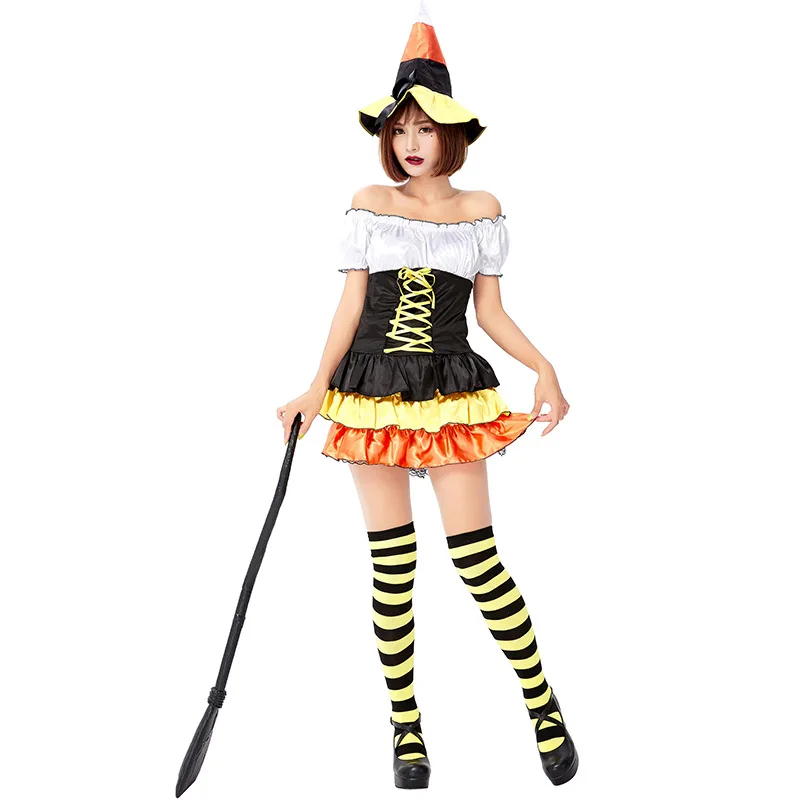 

Карнавальный костюм на Хэллоуин, маскарадный костюм, милая маленькая ведьма, платье с тыквами для взрослых женщин и девочек, шляпа + платье