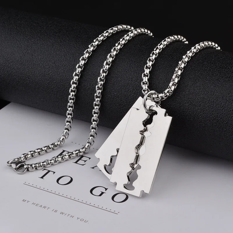 

Fashion Trendy Brand Razor Blade Titanium Steel Necklace for Men Women Couples Hip Hop Personality Pendant Trendy Men's Jewelry