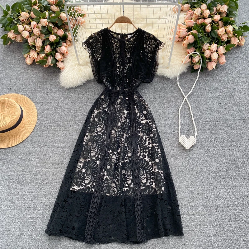

Летнее женское платье ретро-дизайна, банкетное платье 2021, женское летнее кружевное платье, вечерние ское вечернее платье средней длины, жен...