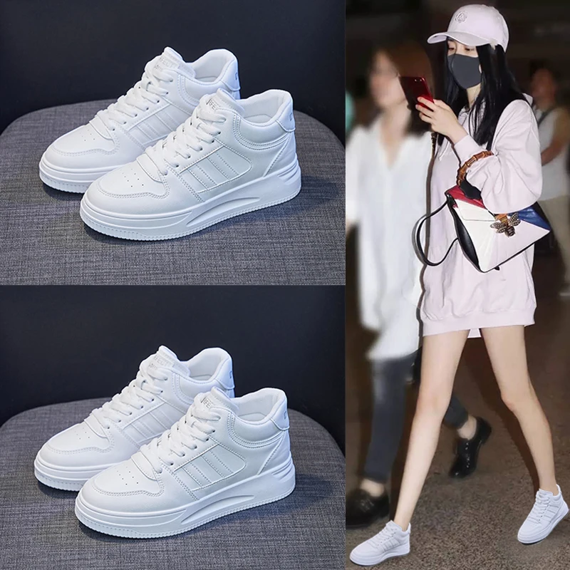 

2021 autumn women's breathable explosive shoes fashion casual sports shoes high-top casual shoes Korean board shoes student whit