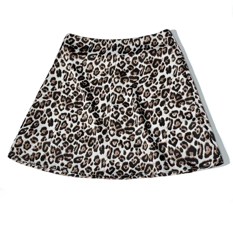 

2021 Summer New Women's High Waist Satin Printed Skirt Pink Little Leopard Print Sexy Skirt Ultimate Sexy Mini Skirt XS--XL