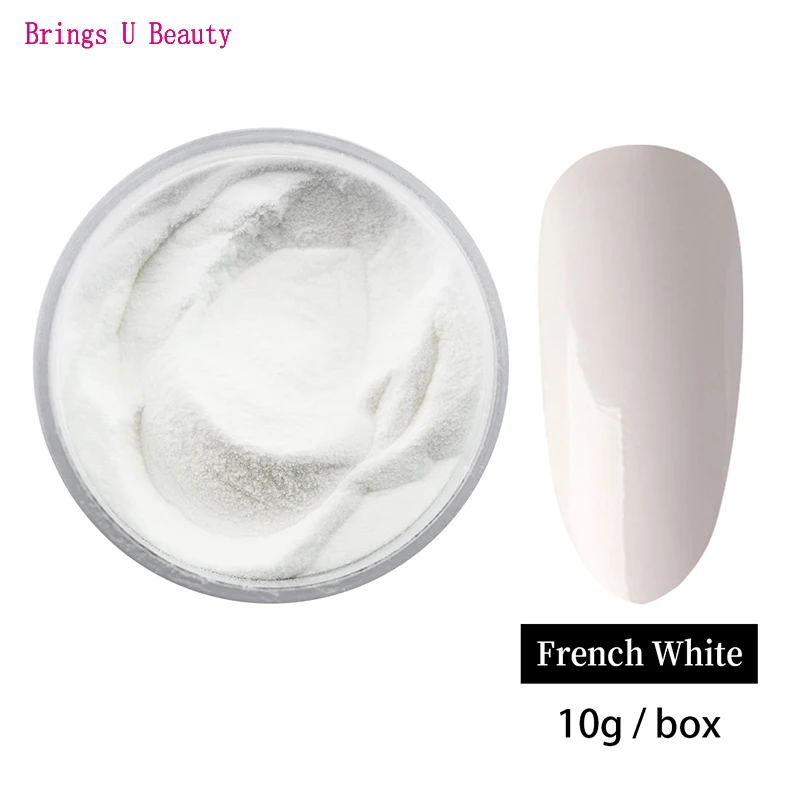 BU-French White-10g Очень тонкие 10 г/кор. Базовые цвета, французский дизайн ногтей, пудра, прозрачный белый, без лампы, для лечения Ногтей, Dip порошок, гель для ногтей, натуральный, сухой - Цвет: BU-French White-10g