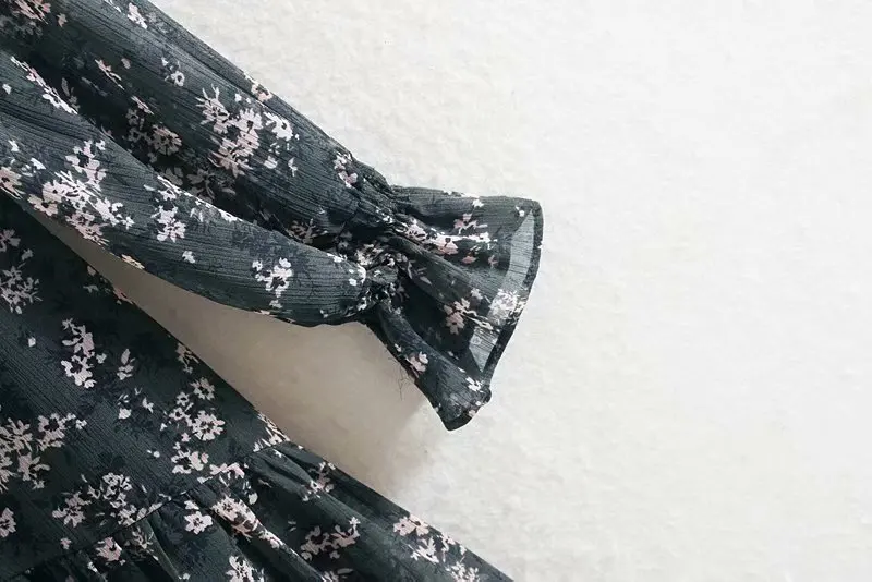 Женское милое мини платье с бантом V образным вырезом и цветочным принтом