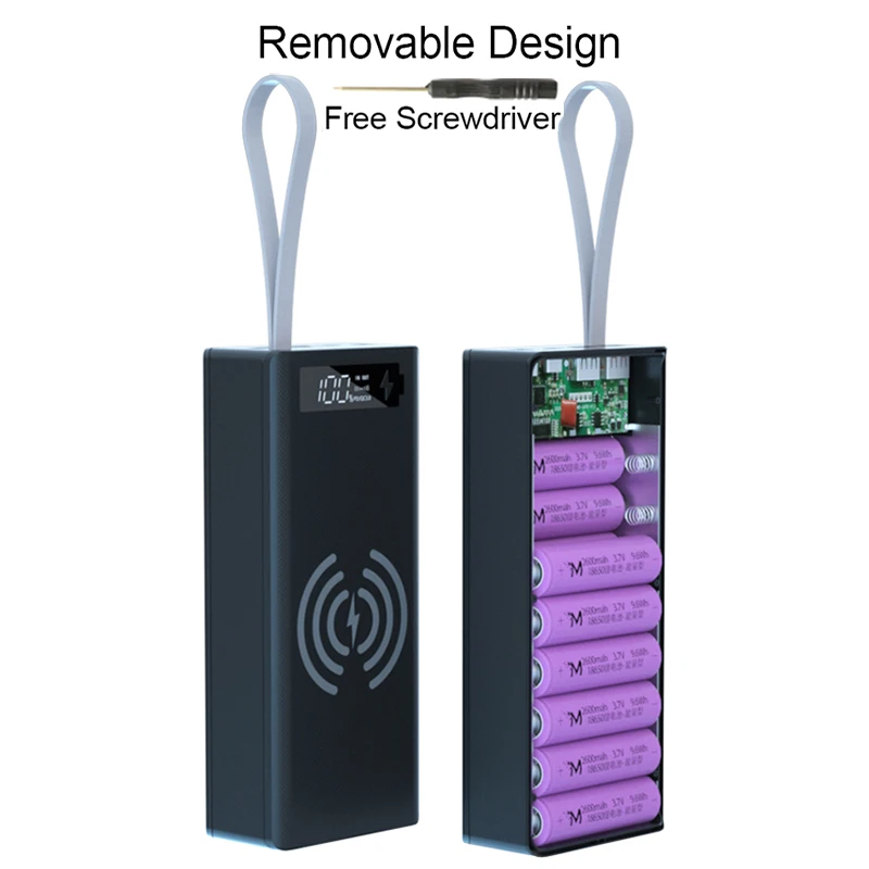 DIY 16*18650 Battery Charger Box Detachable Power Bank Holder Case LCD Display Support Wireless Shell Storage |
