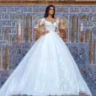 Кружевное свадебное платье А-силуэта, с аппликацией, рукавом 2020 и шлейфом, G0926