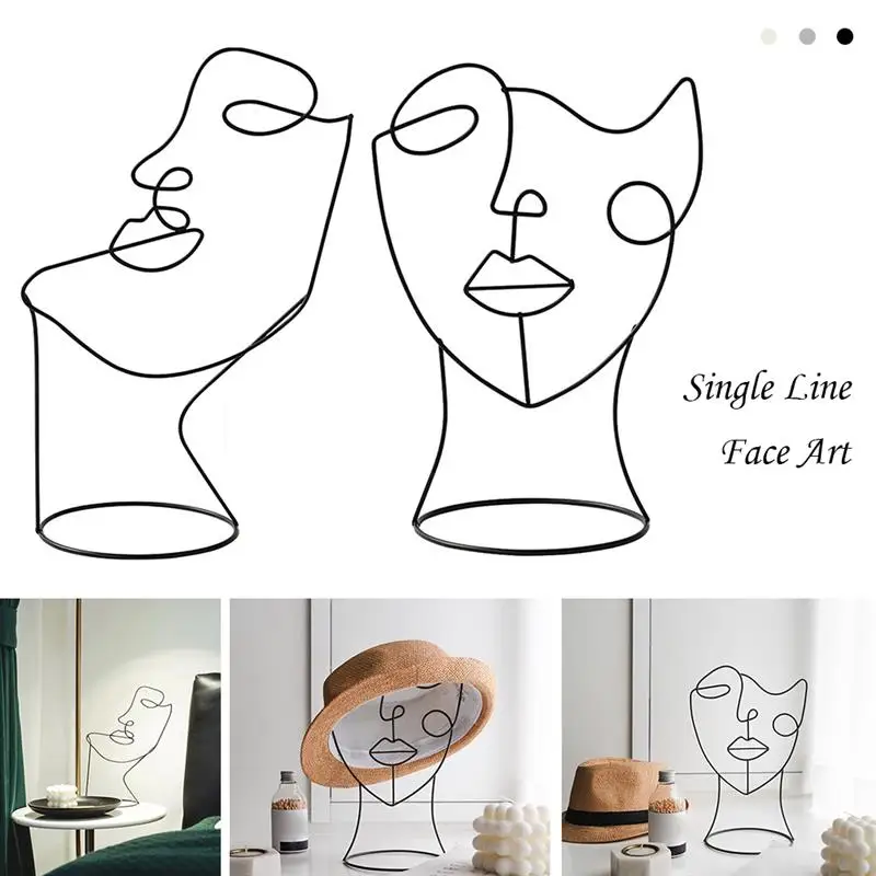 

Modern Decorative Figure: Single Line Face Art | Black Decorative Statue in Minimalist Design as Abstract Decoration