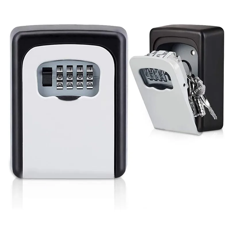 

Key Lock Box Wall Mounted Aluminum Alloy Key Safe Box Weatherproof 4 Digit Combination Password Security Code Storage Lock Box
