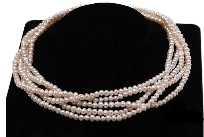 

5 rows Women Jewelry 3x4mm white freshwater pearl necklace AAA natural pearl top quality gift