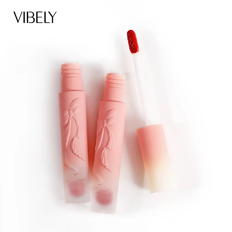 

Embossed Bow-knot Lipstick Mud Matte Velvet Smear Lip Glaze Long Lasting Moisturizing Non-fading Lip Gloss Cosmetics