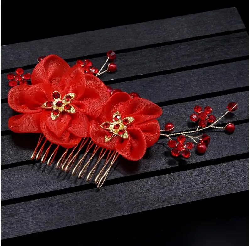 Свадебные аксессуары для волос тиара с красными цветами и кристаллами свадебные