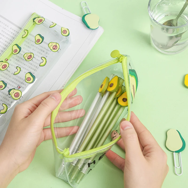 Модный чехол для карандашей милый подарок с авокадо школьный пенал Прозрачная