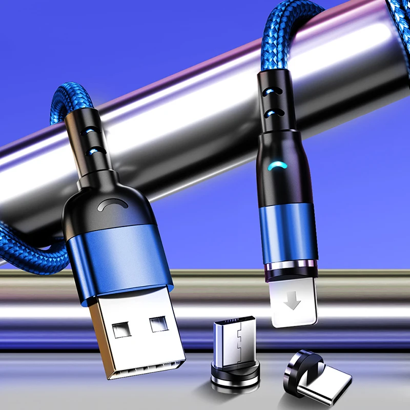 Нейлоновый Магнитный светодиодный кабель 1 м 2 зарядный Шнур для iphone micro usb Тип c