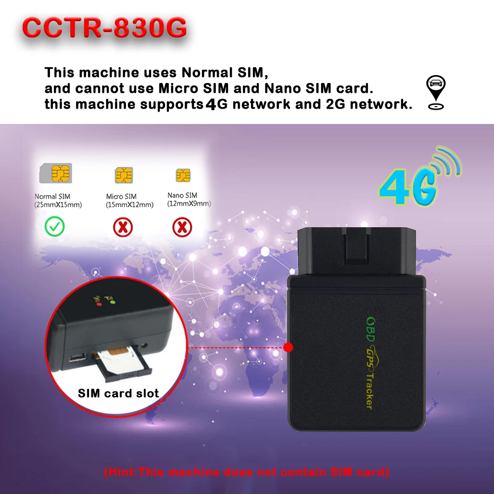 Мини 4G OBD WCDMA GPS трекер CCTR-830G с перемещением и ударной сигнализацией простая